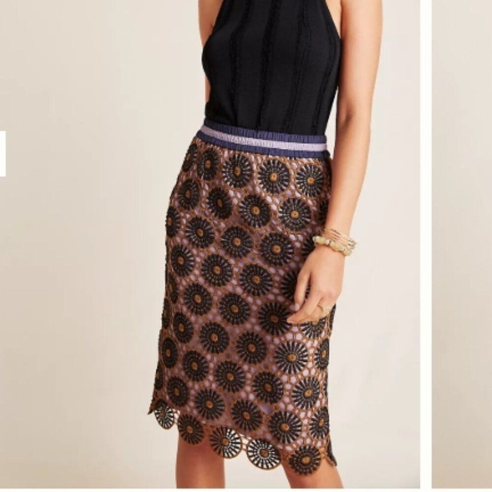 Like New! Current Air Loire Lace Scalloped Hem Skirt Purple and Brown in Size XS